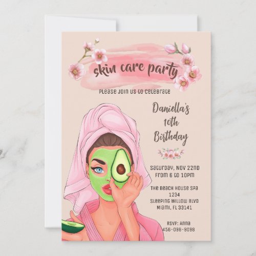 Skin Care Spa Girls Birthday Party Invitation 