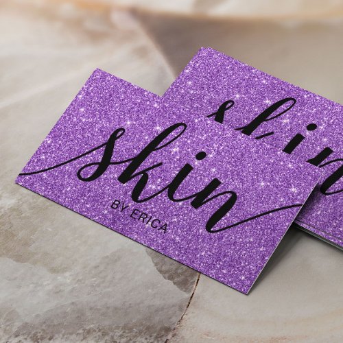 Skin Care Typography Purple Glitter Esthetician Business Card