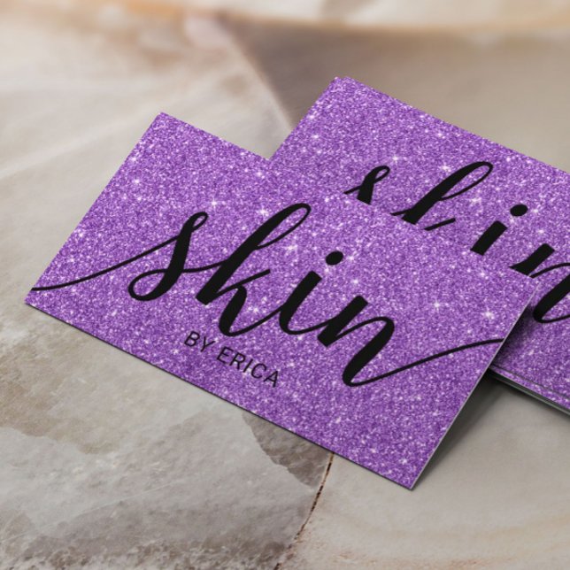 Skin Care Typography Purple Glitter Esthetician Business Card (Creator Uploaded)