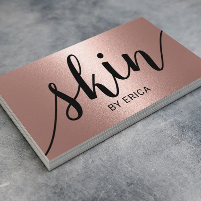Skin Care Typography Rose Gold Esthetician Business Card (Creator Uploaded)