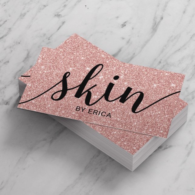 Skin Care Typography Rose Gold Glitter Esthetician Business Card (Creator Uploaded)