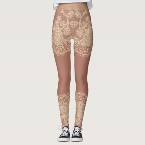 Skin Color Sheer Lace Panty Effect  Leggings