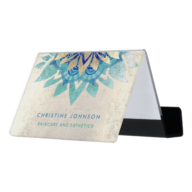 skincare and esthetics design desk business card holder (Angled Back)