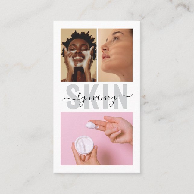 Skincare Bold Typography Photo Collage Qr Code  Business Card (Front)