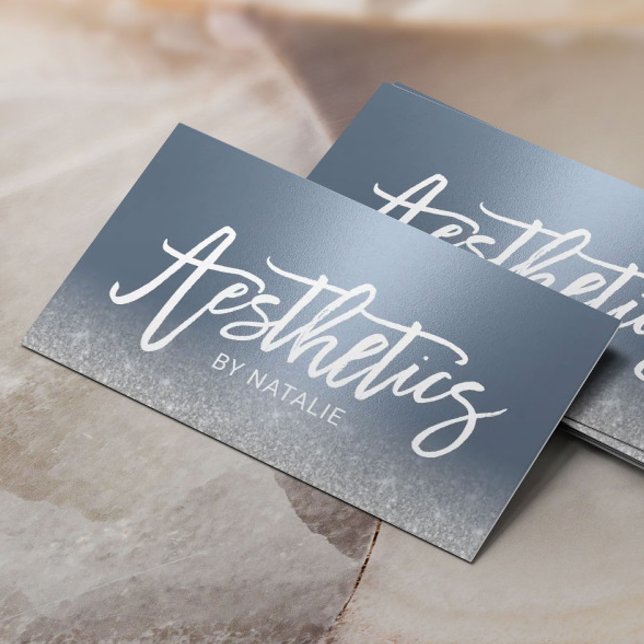 Skincare Esthetician Dusty Blue Silver Aesthetics Business Card (Creator Uploaded)