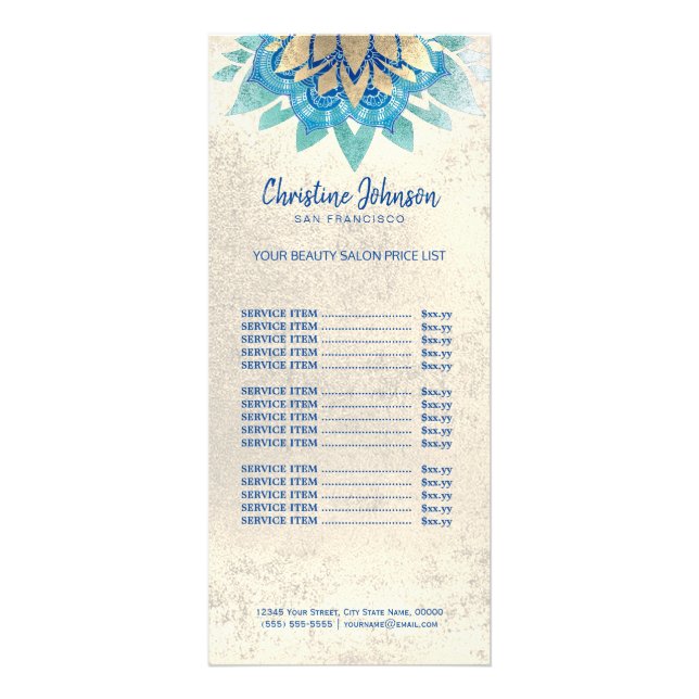 skincare esthetician lotus price list rack card (Front)