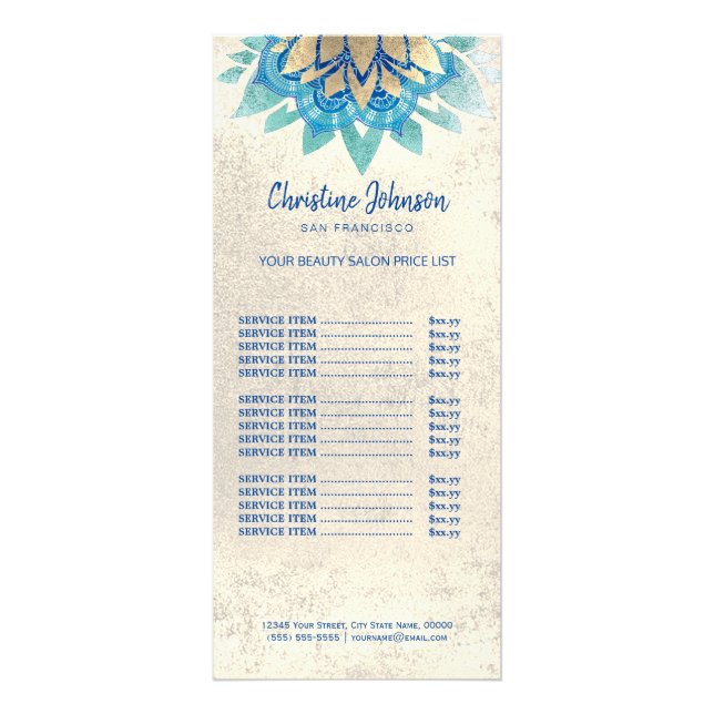 skincare esthetician lotus price list rack card (Front)
