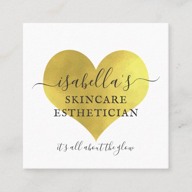 Skincare Esthetician Makeup Artist Gold Foil White Square Business Card (Front)