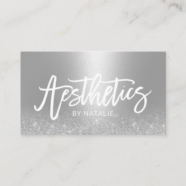 Skincare Esthetician Modern Silver Aesthetics Business Card (Front)