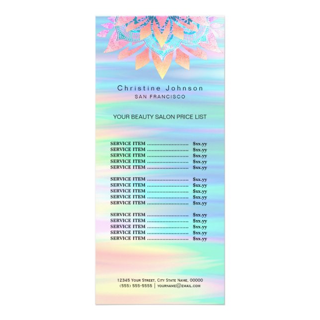 skincare esthetician price list rack card (Front)