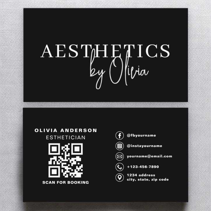 Skincare Esthetician QR Code Black White Business Card