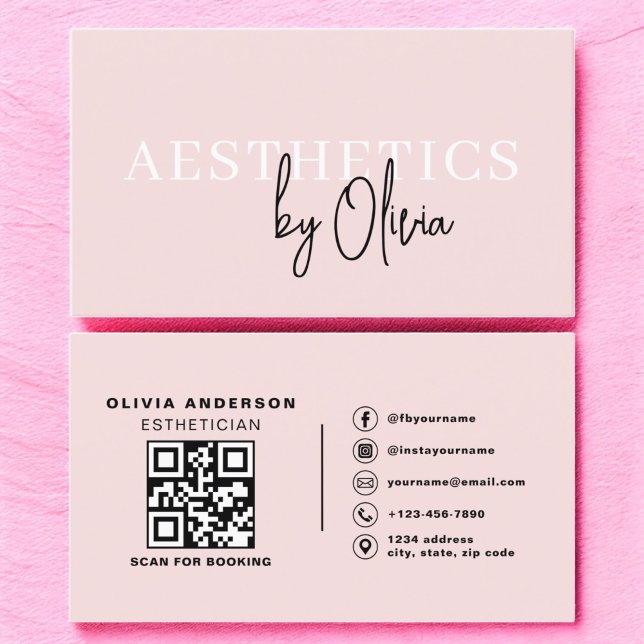 Skincare Esthetician QR Code Blush Pink  Business Card (Creator Uploaded)