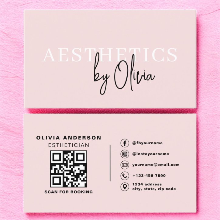Skincare Esthetician QR Code Blush Pink Business Card