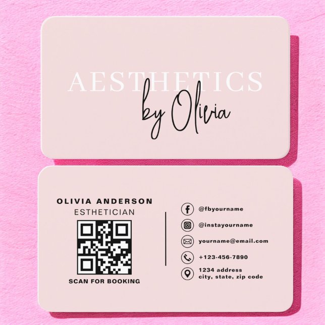 Skincare Esthetician QR Code Blush Pink  Business Card (Creator Uploaded)