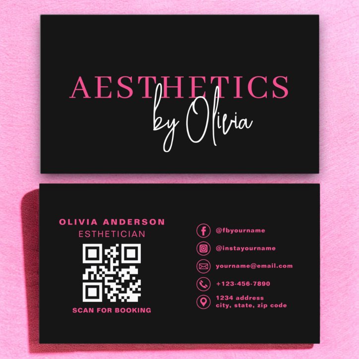 Skincare Esthetician QR Code Hot Pink Black Business Card