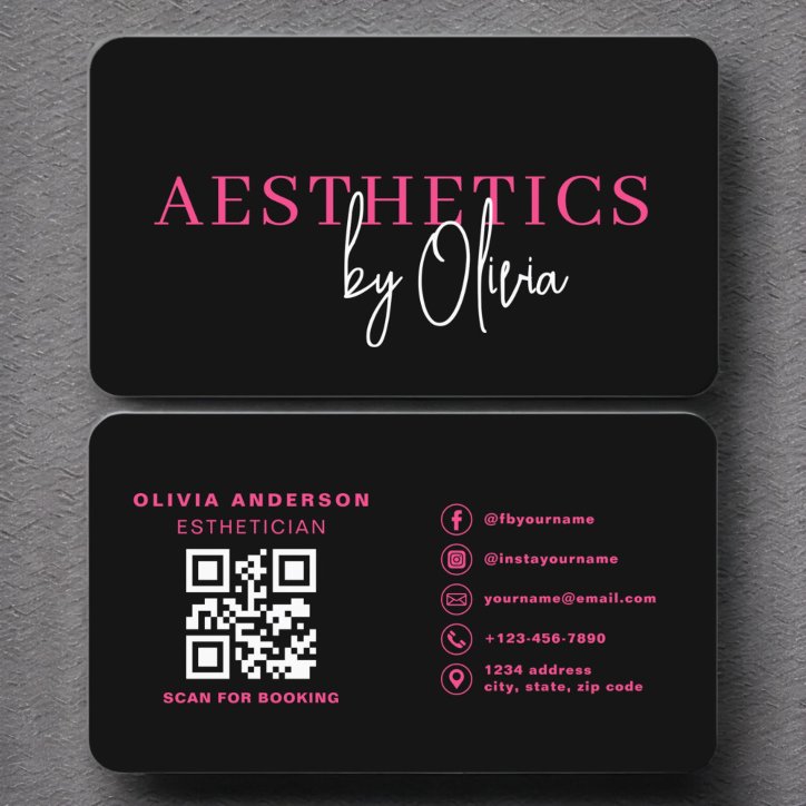 Skincare Esthetician QR Code Hot Pink Black Business Card
