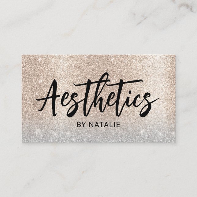 Skincare Esthetician Rose Gold Glitter Aesthetics Business Card (Front)
