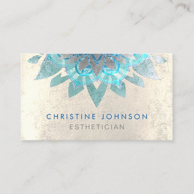 skincare esthetics grey teal business card (Front)