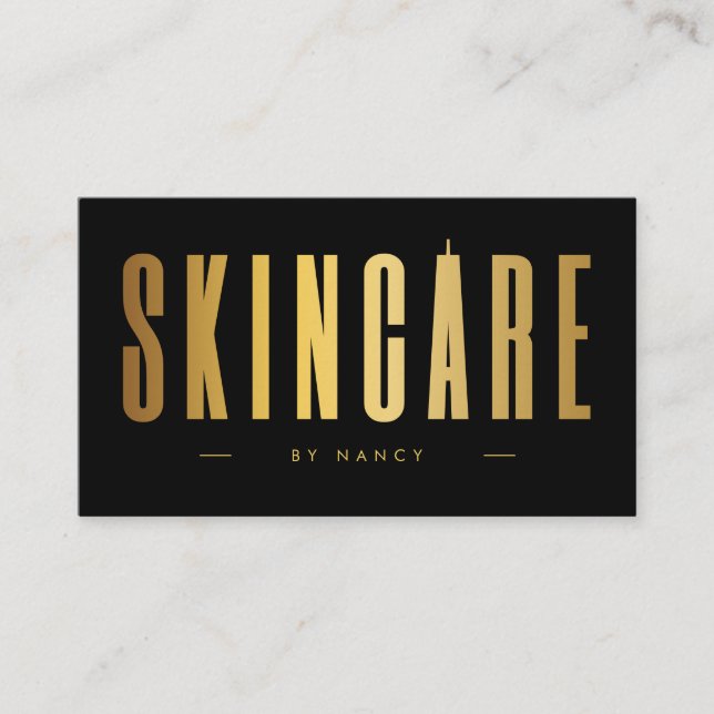 Skincare Minimalist Black And Gold  Business Card (Front)