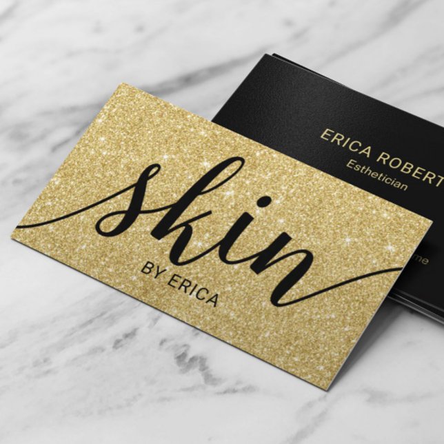 Skincare Modern Gold Glitter Skin Esthetician Business Card (Creator Uploaded)