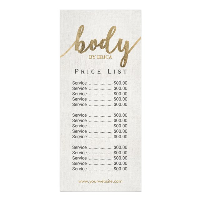 Skincare Salon Body Spa Esthetician Price List  Rack Card (Front)