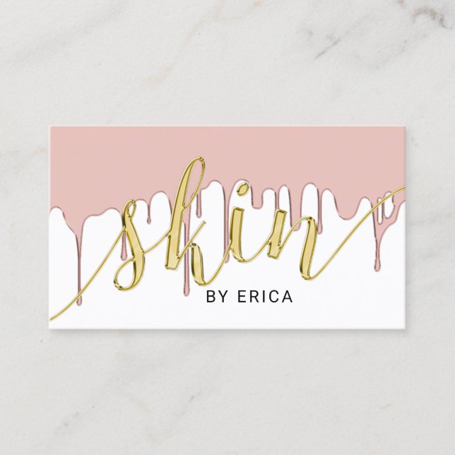 Skincare Salon Esthetician Rose Gold Dripping Business Card (Front)