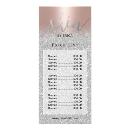 Skincare Salon Esthetician Rose Gold Price List Rack Card