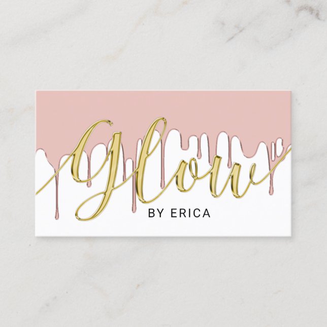 Skincare Salon Glow Esthetician Rose Gold Drips Business Card (Front)