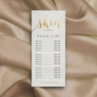 Skincare Salon Spa Esthetician Elegant Price List Rack Card