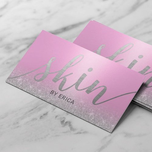 Skincare Salon Spa Esthetician Modern Pink Silver Business Card