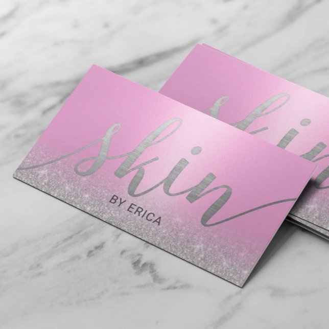 Skincare Salon Spa Esthetician Modern Pink Silver Business Card (Creator Uploaded)