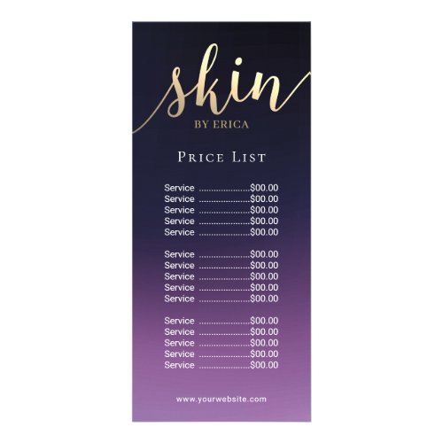 Skincare Salon Spa Esthetician Purple Price List Rack Card