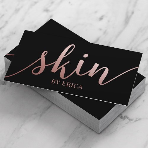 Skincare Salon Spa Esthetician Rose Gold  Black Business Card