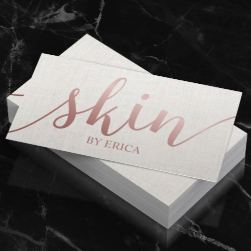 Skincare Salon Spa Esthetician Rose Gold Script Business Card