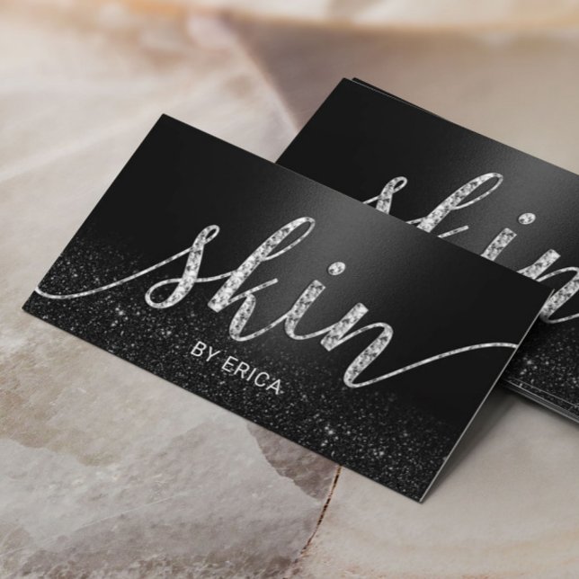 Skincare Salon Spa Esthetician Script Modern Black Business Card (Creator Uploaded)