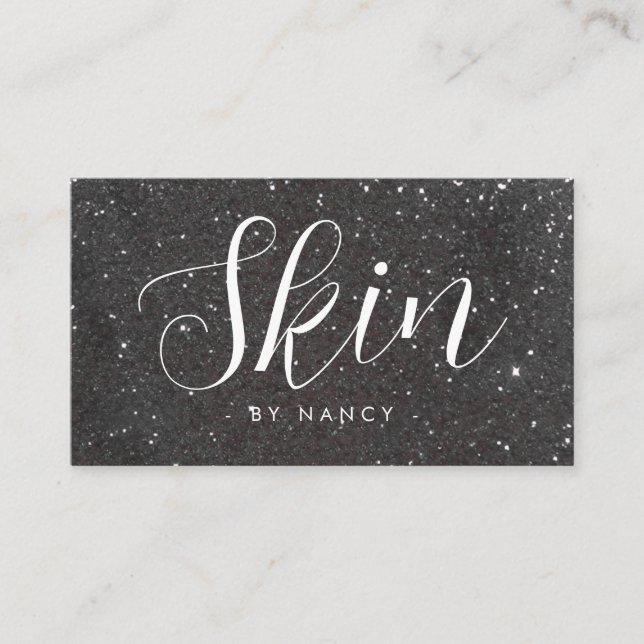 Skincare Typography Black Glitter  Business Card (Front)