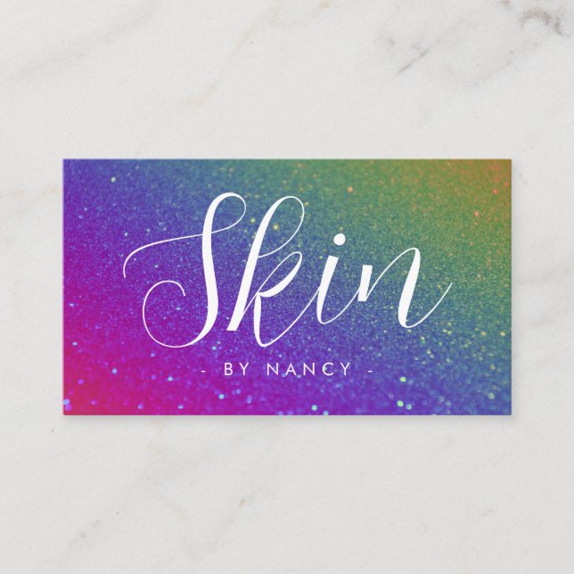 Skincare Typography Rainbow Glitter  Business Card (Front)