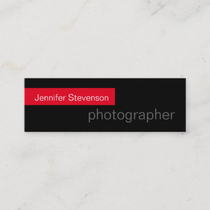 Skinny Black Red Trendy Photography Business Card