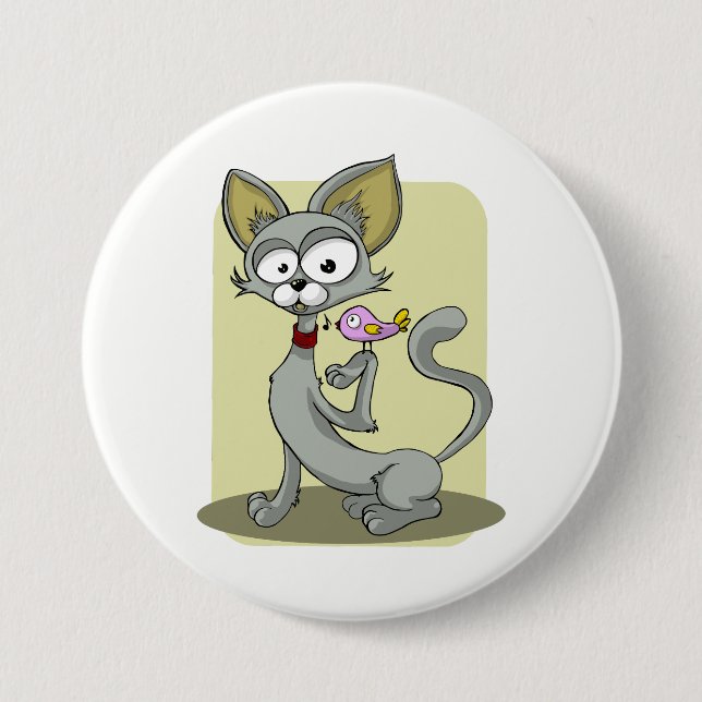 Skinny Cat and Pink Bird Button (Front)