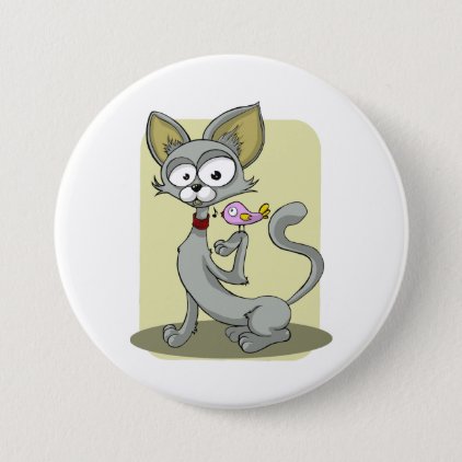 Skinny Cat and Pink Bird Button