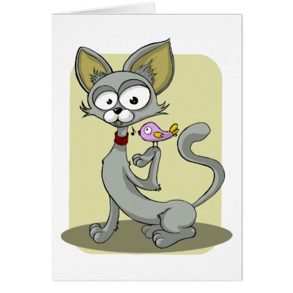 Skinny Cat and Pink Bird Card