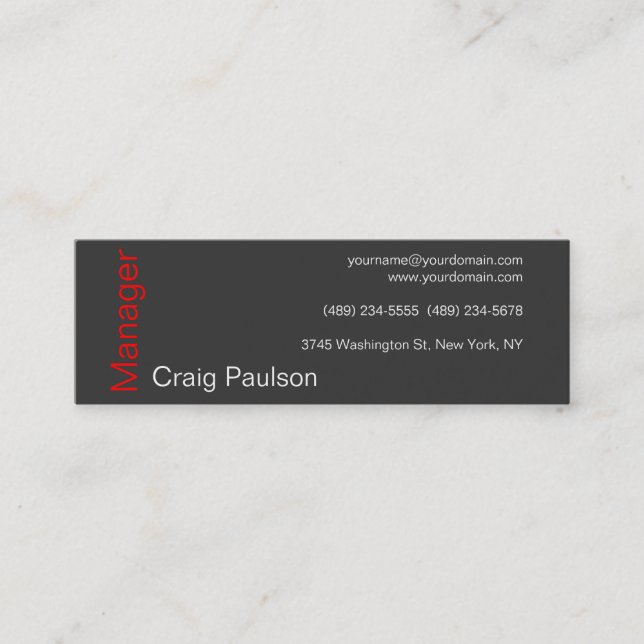 Skinny Contemporary Gray Red Hot Business Card (Front)