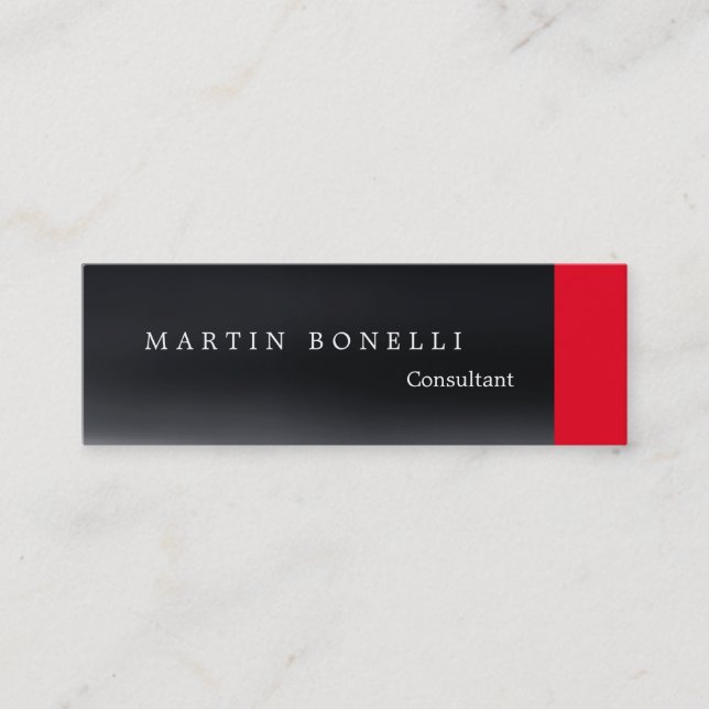Skinny Dark Grey Red Plain Clean Mini Business Card (Front)