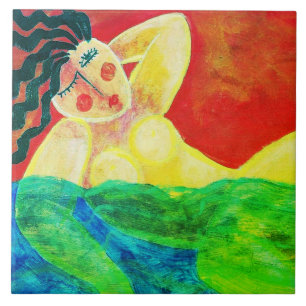 Skinny Dipper Abstract Acrylic Painting Ceramic Tile