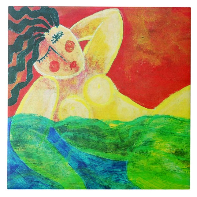 Skinny Dipper Abstract Acrylic Painting Ceramic Tile (Front)