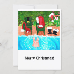 Skinny Dipping Santa Christmas Card