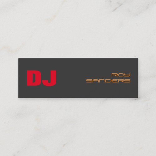 Skinny DJ Stylish Grey Background Red Orange Mini Business Card
