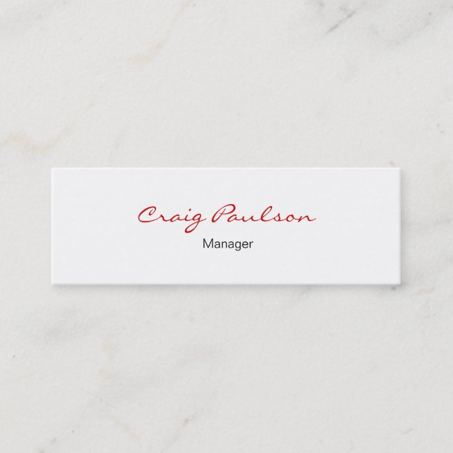 Skinny Elegant Script White Red Business Card (Front)