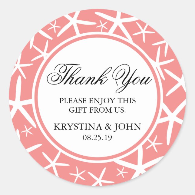 Skinny Finger Starfish Wedding Favor Classic Round Sticker (Front)