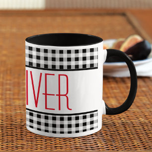 Skinny Font Name Buffalo Check 11oz Combo Coffee Mug